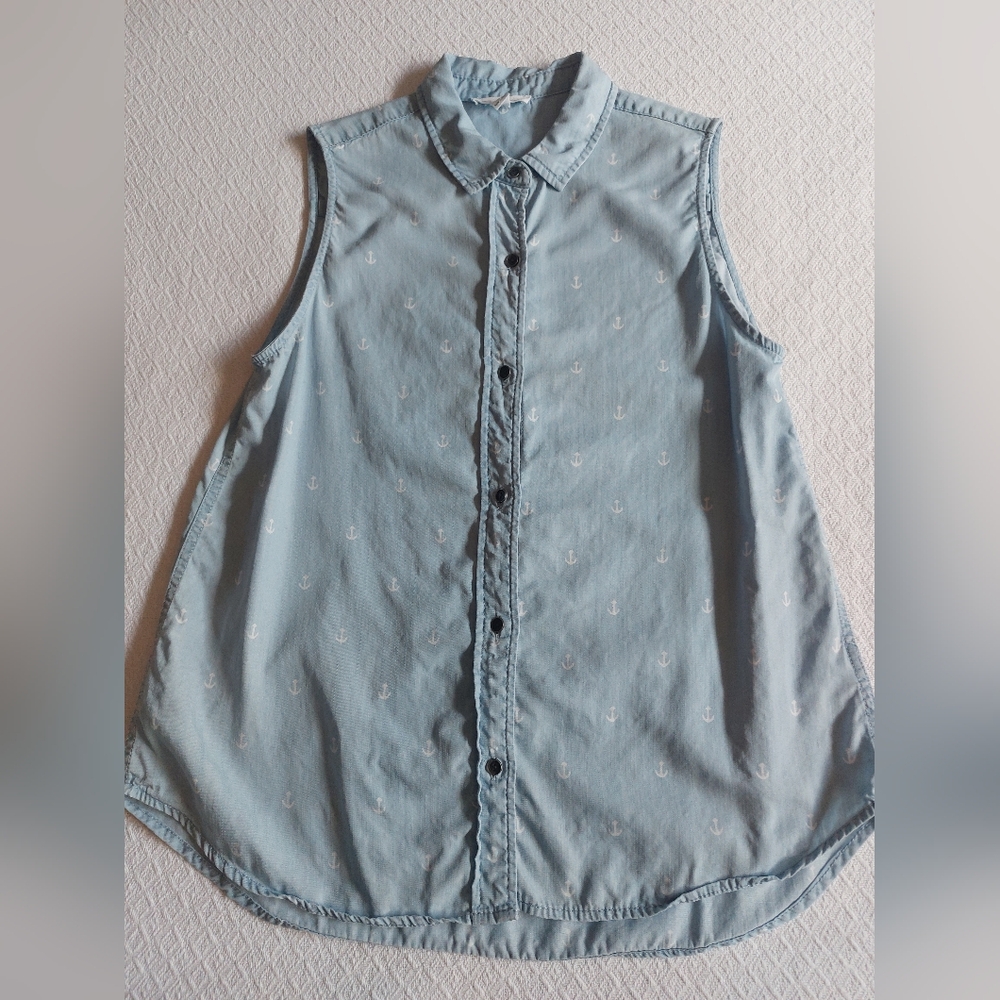 BEACH LUNCH LOUNGE Anchor Pattern Sleeveless Collared Shirt | Top Size Medium ⚓️